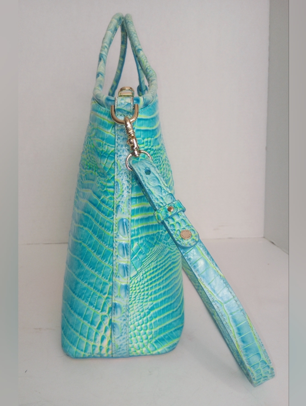 Brahmin Cotton Candy Elaine Croc Embossed Leather Crossbody Satchel Tote - Picture 8 of 15